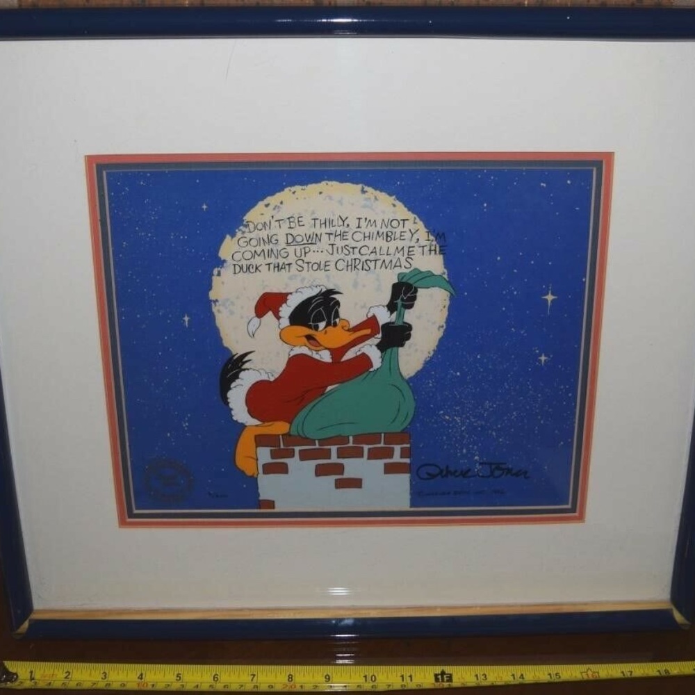 1986 Vintage Chuck Jones Daffy Santa Le Framed Cel Artwork 41/200